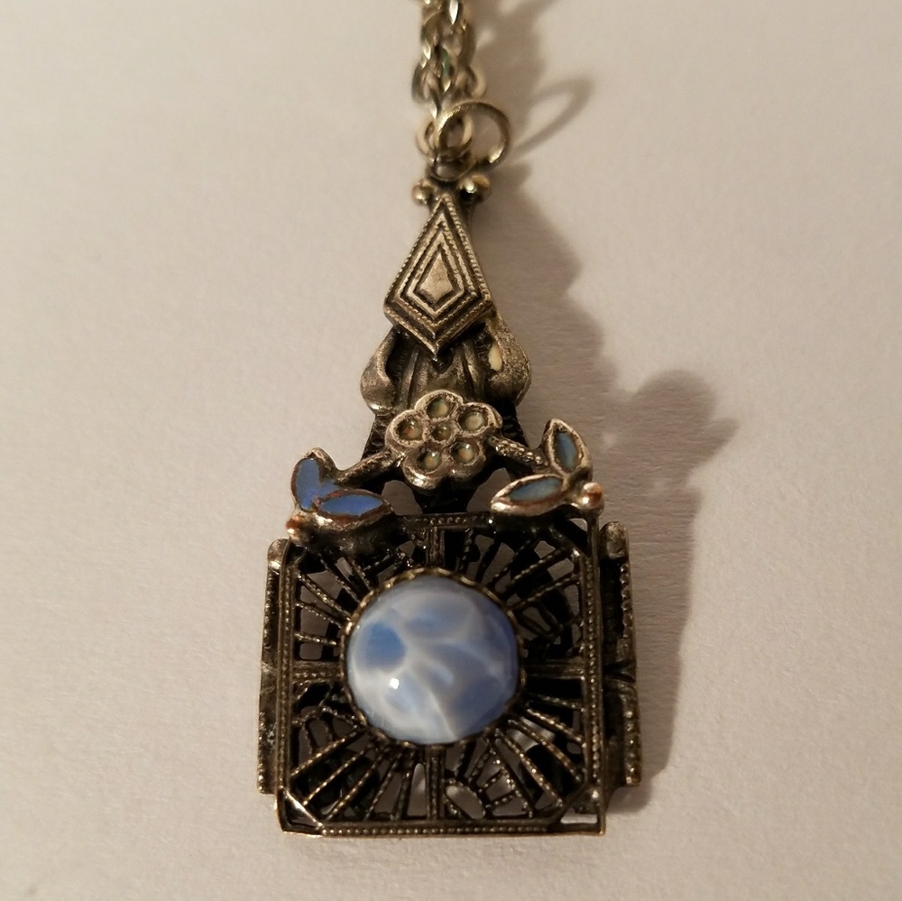 Vintage Art Deco Larimar Enamel Necklace